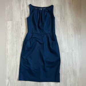 Nine West Navy Blue Sleeveless Structured Tailored Midi Dress 6 Lined & Pockets